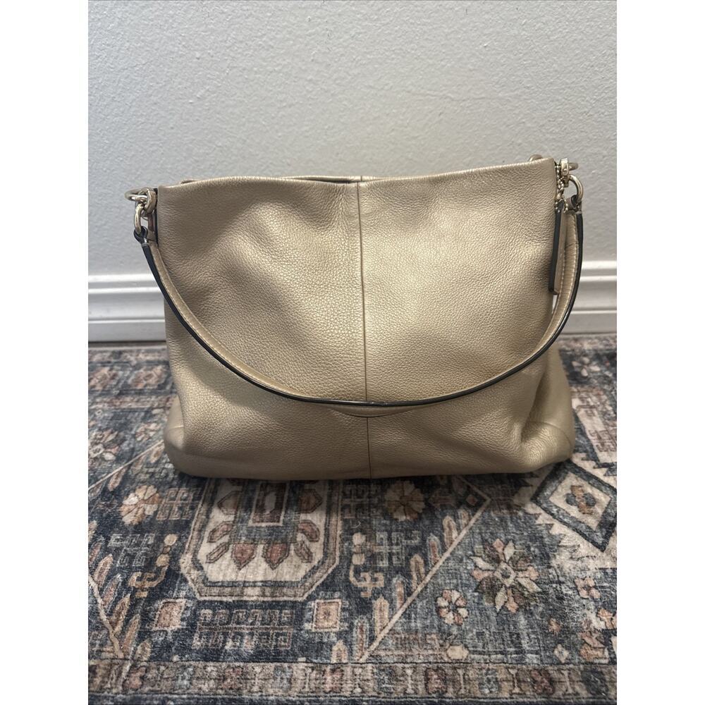 Coach Madison Phoebe Gold Tan Leather 3 Compartments Shoulder Bag‎